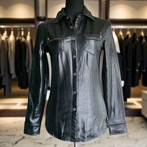 NWOTHARLEY DAVIDSON (XS) Black Faux Leather Snap Up Zip Detail Breast Pocket L/S